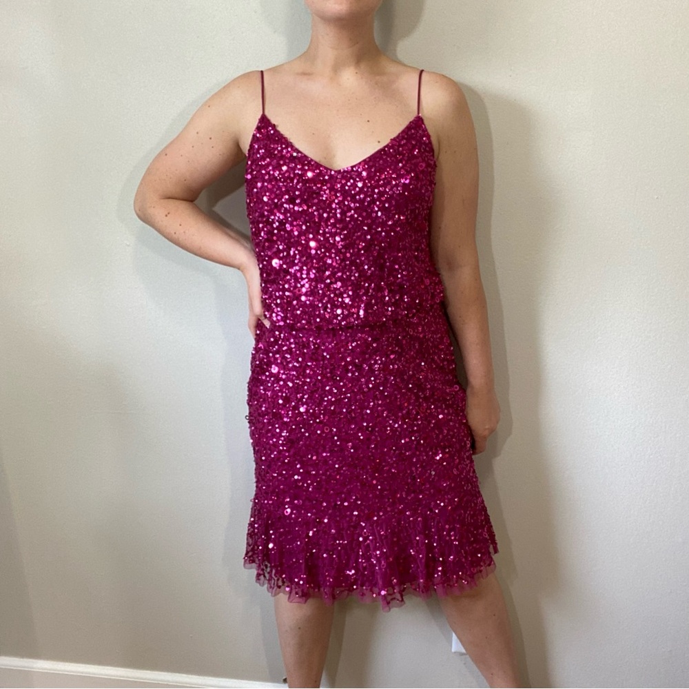 Adrianna Papell Pink Sequined Formal Midi Dress Size 10